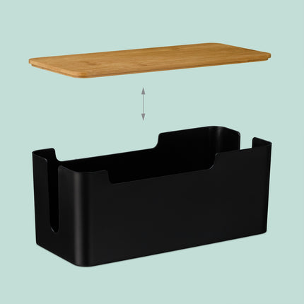 Boîte de rangement pour câbles avec couvercle en bambou, noire