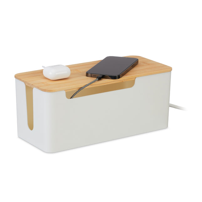 Kabelorganizer-Box mit Bambusdeckel für Netzkabel