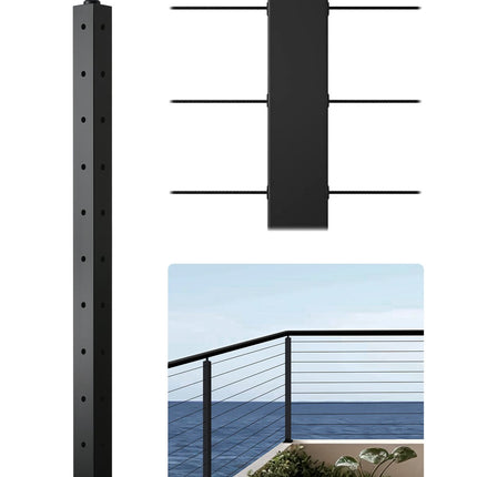 Cable Railing Post, 42-Inch Corner, Pre-Drilled L-Holes