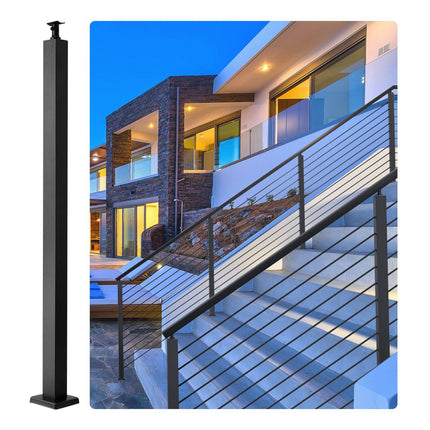 Cable Railing Post 42-Inch, Holeless, Black SUS304