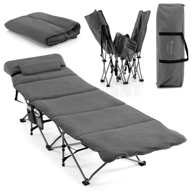 Feldbett Klappbett Campingbett mit Matratze 185 cm x 65 cm x 41-53 cm grau