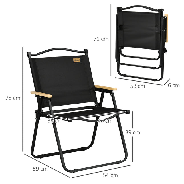 2er-Set klappbare Campingstühle, Gestell aus schwarzem Stahl