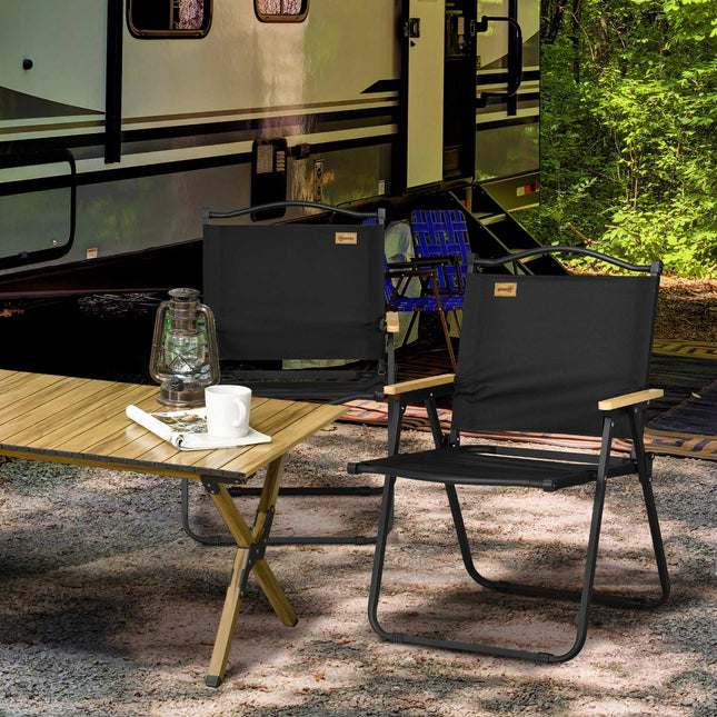 2er-Set klappbare Campingstühle, Gestell aus schwarzem Stahl