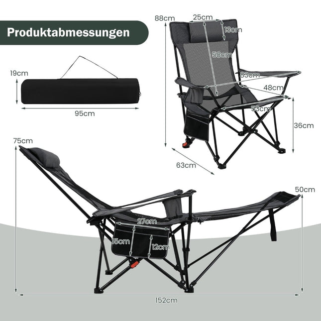 Chaise de camping avec dossier et repose-pieds réglables