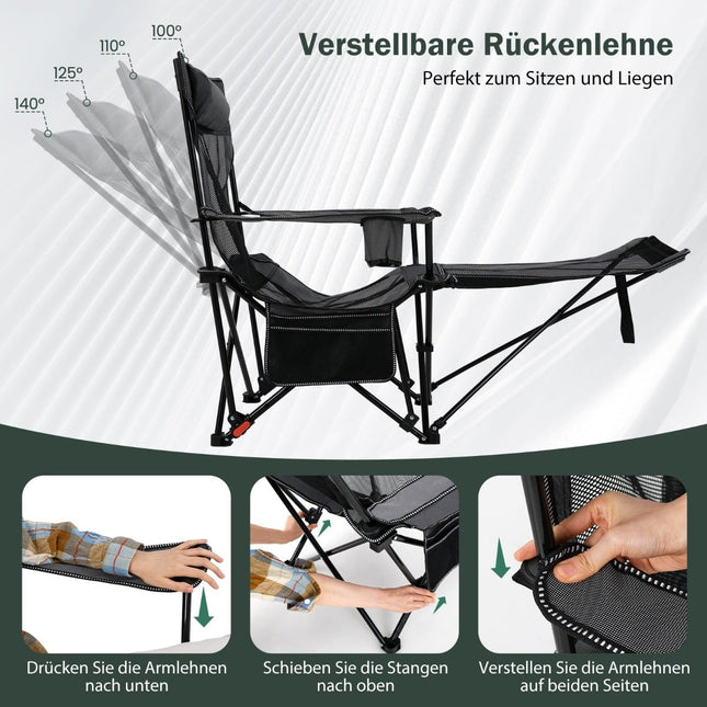 Chaise de camping avec dossier et repose-pieds réglables