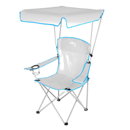 Chaise de camping avec parasol, gris