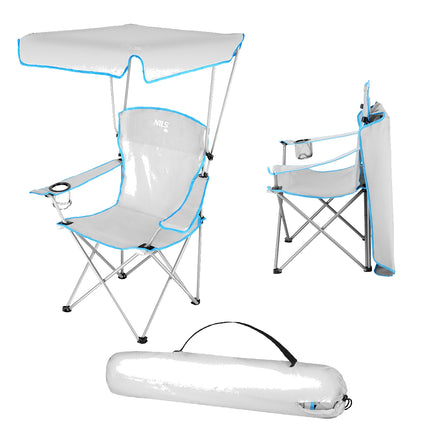 Chaise de camping avec parasol, gris