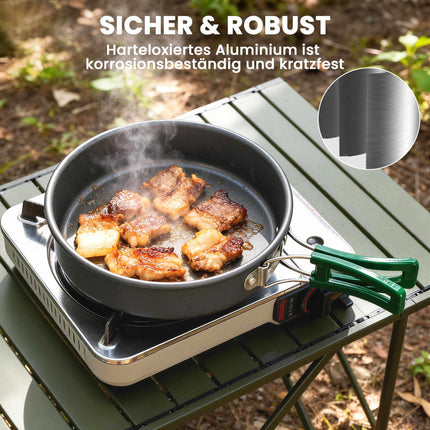 Batterie de cuisine de camping, 5 pièces, poignées anti-brûlure, grise