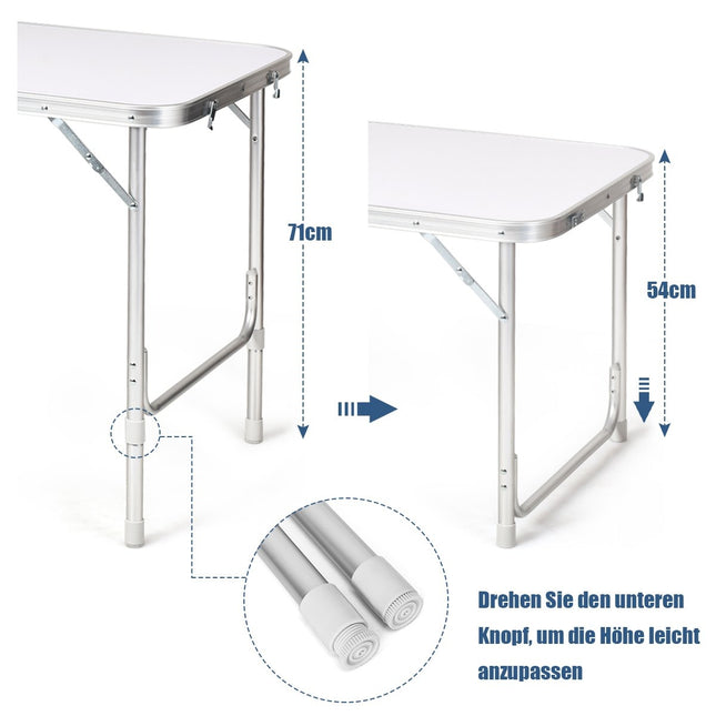 Aluminium-Klappcampingtisch, 2 Höhen, großer Stauraum