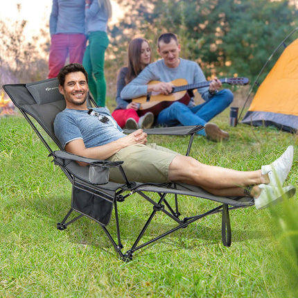 Campingliegestuhl – Verstellbare Rückenlehne, abnehmbare Fußstütze, Grau