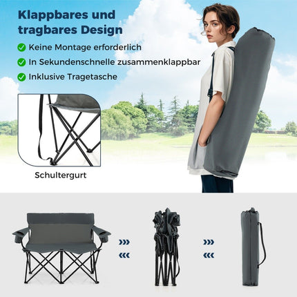 Chaise de camping pour 2 personnes avec porte-gobelets et sac