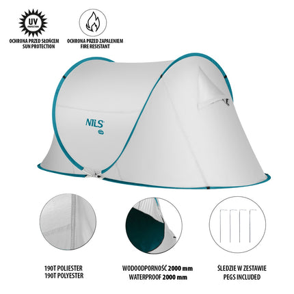 Tente de camping pop-up, gris clair, installation facile