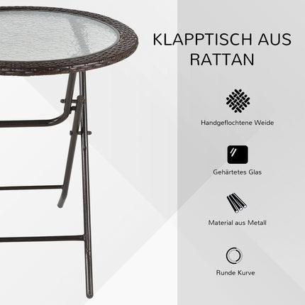 Runder klappbarer Campingtisch – Rattanbraun, Stahl, Ø 68 cm