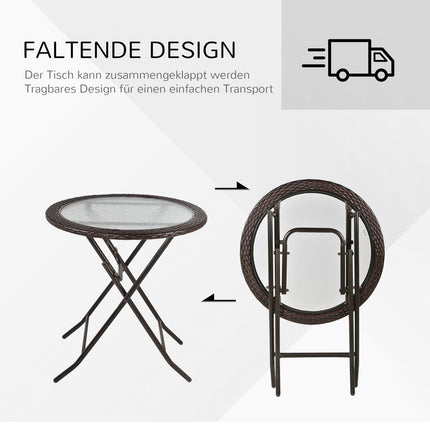Runder klappbarer Campingtisch – Rattanbraun, Stahl, Ø 68 cm