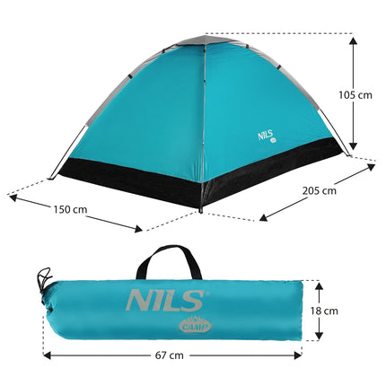 Tente de camping, 3 personnes, bleue, imperméable