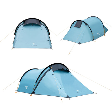 Tente de camping - 3 personnes, imperméable, bleue