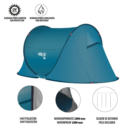 Campingzelt, Blau, 4-Personen, Wasserdicht
