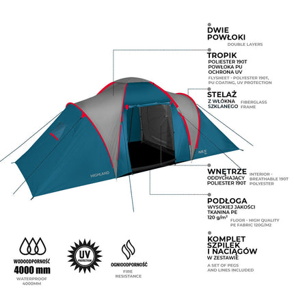 Tente de camping, bleu-gris clair, 2 personnes, imperméable