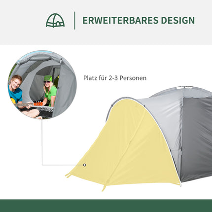 Campingzelt für 2-3 Personen, Tür & Netzfenster, grau