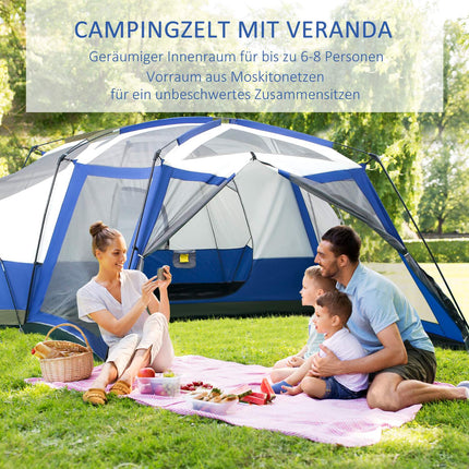 Campingzelt für 6-8 Personen, wasserdichtes Kuppelzelt mit Vorzelt