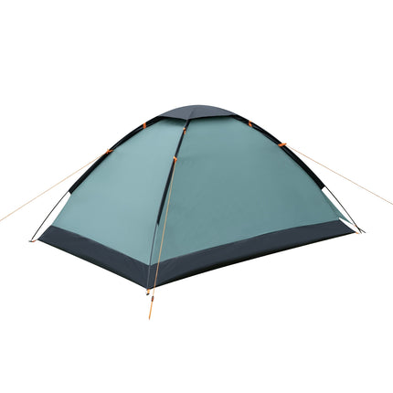 Tente de camping, verte, tombée de la nuit, 2 personnes