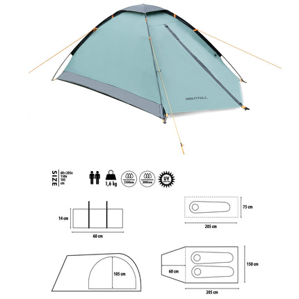 Tente de camping, verte, tombée de la nuit, 2 personnes