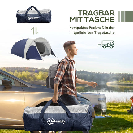 Tente de camping pour 3-4 personnes, imperméable, bleue