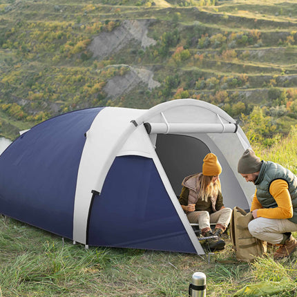 Tente de camping pour 3-4 personnes, imperméable, bleue