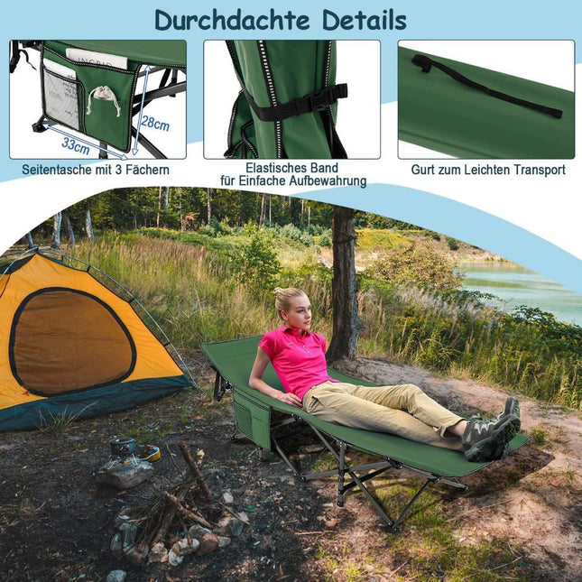 Campingbett strapazierfähiges Reisebett mit Kopfstütze 190 x 70 x 54 cm grün