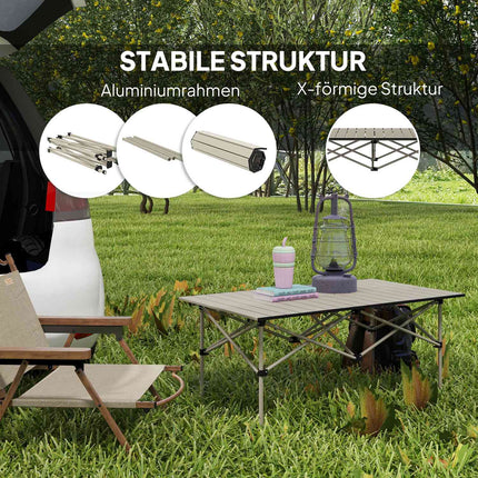 Table de camping table pliante avec plateau enroulable Table de jardin à cadre en X en aluminium table d'appoint légère pour 2 personnes table pliante pour jardin balcon camping 95 x 55 cm kaki |