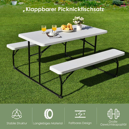 Ensemble de table de camping table de pique-nique pliante avec bancs blanc
