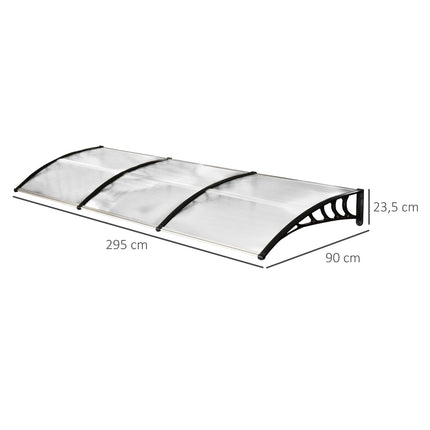 Arched front door roof, UV-protected polycarbonate, 90x295 cm