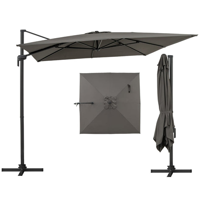 Parasol déporté de terrasse 300 x 300 cm, rotation à 360°