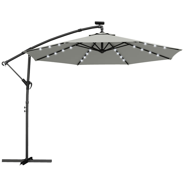 Parasol déporté de terrasse, 3 x 3 m, éclairage LED solaire, résistant aux UV