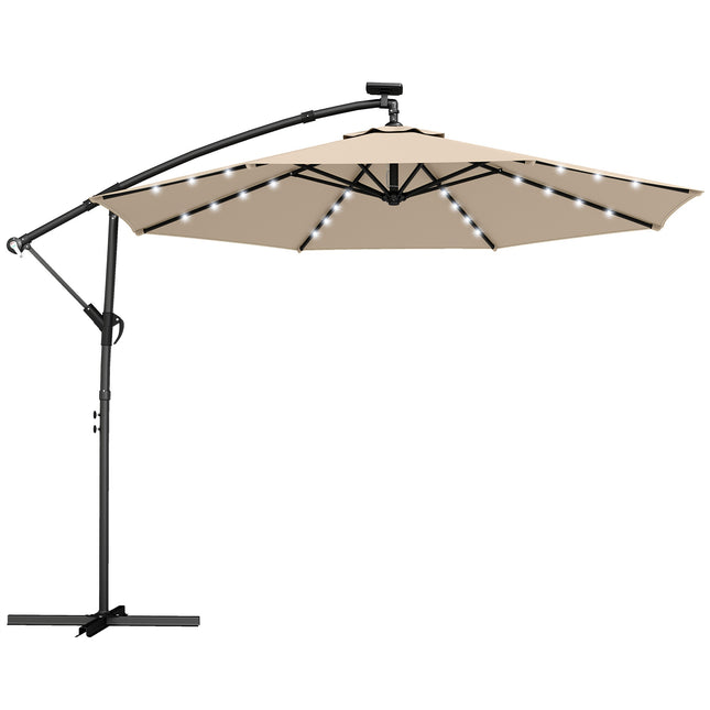 Parasol déporté avec éclairage LED, 3 x 3 m, beige