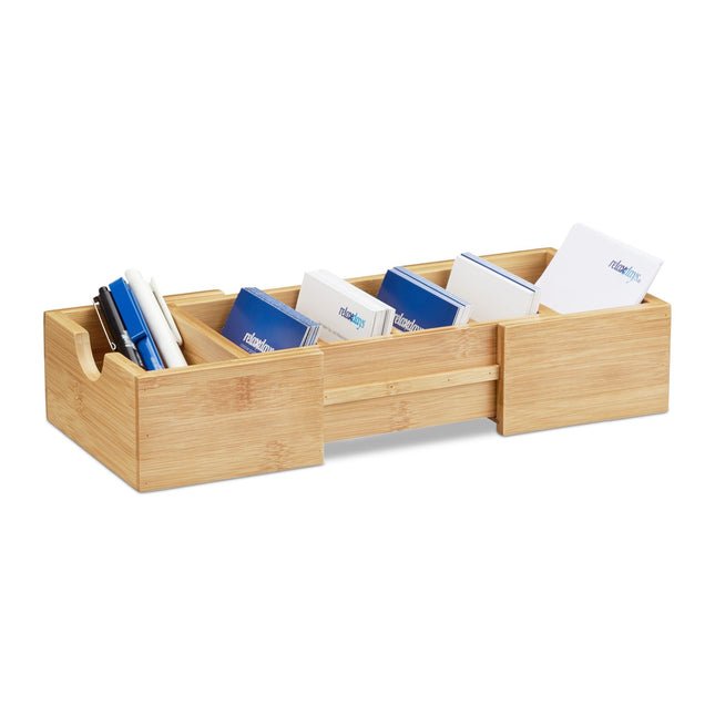 Organiseur de cartes DIN A8 en bambou naturel pour tiroir de bureau, rangement pour stylos et fournitures