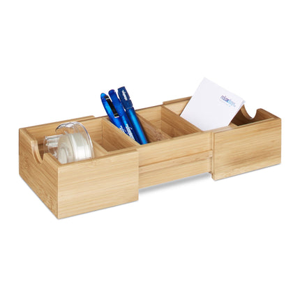 Organiseur de cartes DIN A8 en bambou naturel pour tiroir de bureau, rangement pour stylos et fournitures