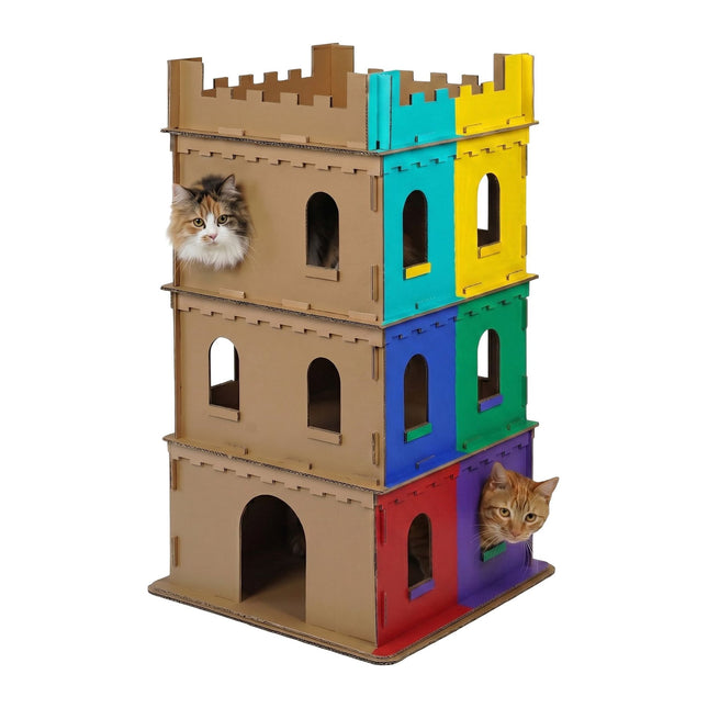 Maison pour chat en carton, château XL à 3 niveaux, sans outils