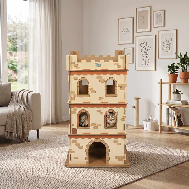 Maison pour chat en carton, château XL à 3 niveaux, sans outils