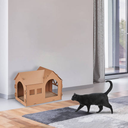 Maison pour chat en carton avec griffoir