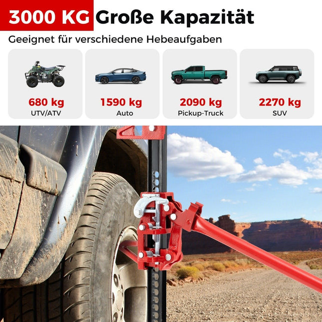 Cric de voiture 3T cric polyvalent à haute levée treuil à perche tout-terrain 112 cm cric à crémaillère rouge
