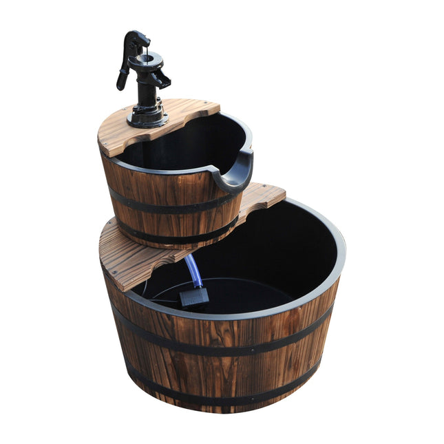 Fontaine cascade 2 niveaux, fontaine de jardin avec cascade et fontaine d'intérieur, bois de sapin, 44,5 x 44,5 x 58,5 cm, pompe de jardin incluse