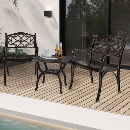 Ensemble de 2 chaises de salle à manger de patio en aluminium moulé, avec accoudoirs, bronze
