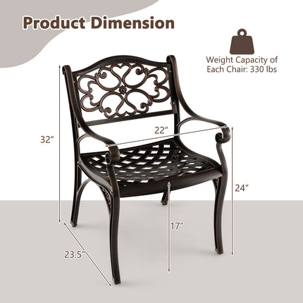 Ensemble de 2 chaises de salle à manger de patio en aluminium moulé, avec accoudoirs, bronze