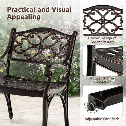 Ensemble de 2 chaises de salle à manger de patio en aluminium moulé, avec accoudoirs, bronze