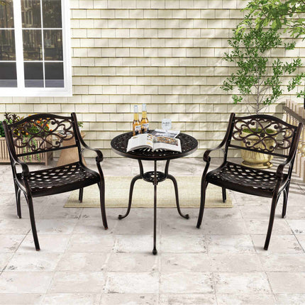 Ensemble de 2 chaises de salle à manger de patio en aluminium moulé, avec accoudoirs, bronze