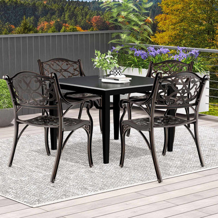 Ensemble de 2 chaises de salle à manger de patio en aluminium moulé, avec accoudoirs, bronze