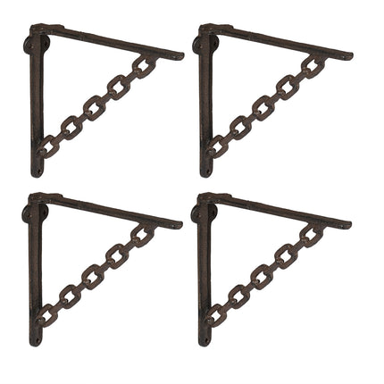 Gusseisen-Regalhalterungen, Kettendesign, 4er-Set