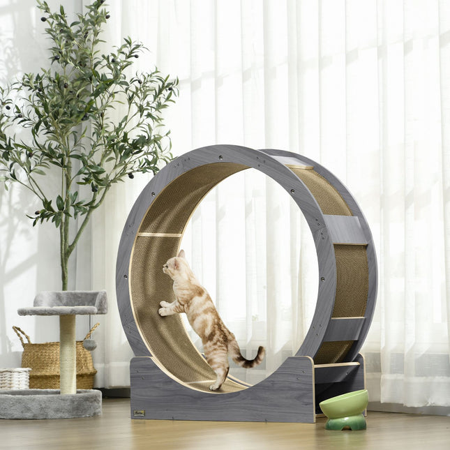 Draisienne Cat pour chats 91 cm avec frein, planche à gratter, roue pour chat pour un exercice sain, détente, gris