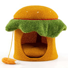 Niche-lit pour chat, en forme de hamburger, coussin moelleux, orange